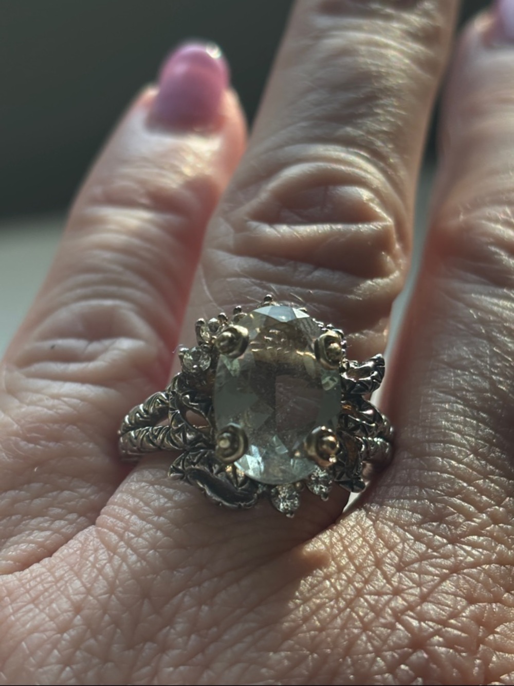 Barbara Bixby 925 Silver and 18k Ring with Pale Green Gemstone and Czs - Picture 5 of 6